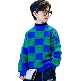 Pullover Korean s Kids Thicken Knit Baby Boys Sweater Children Casual Plaid Pattern Warm Winter Teenager Clothes 413Year 230918