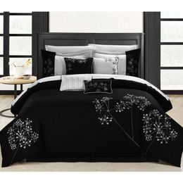 Yatak takımları petunia 8 adet işlemeli çiçek yatakta bir çanta yorgan seti siyah 230919