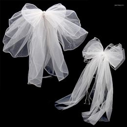 Bridal Veils White Wedding Veil Pearls Bowknot For Women Handmade Mesh Yarn Bride Headdress Jewellery Hair Clip