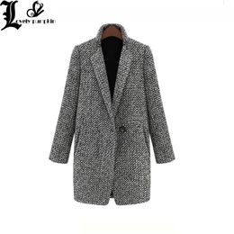 Women's Wool Blends Fashion Long Woollen Women Coat Female Plus Size Winter Plaid Jacket Wool Blend Cape Coat Tweed Outwear 5XL 6XL 7XL LP193 230918