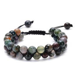 Chain 6/8Mm Natural Stone Indian Agate Double-Layer Beaded Bracelet Adjustable Hand Braided Beads Couple Energy Healing Yoga Bracelets Dhnlf