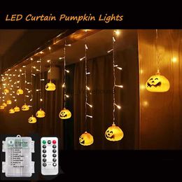 LED Strings Party 3.5M 96leds Halloween Pumpkin Icicle Curtain Light String Battery/USB Powered for Xmas Thanksgiving New Year Paito Decor HKD230919