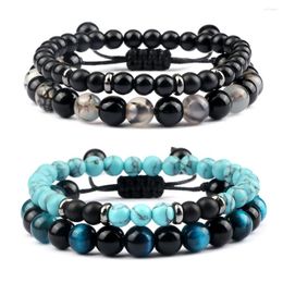 Strand 2pcs/set Natural Tiger Eye Stone Bracelet Braided Adjustable Bangle Couple Opal Onyx Beads Bracelets Yoga Balance Prayer Jewellery