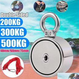 Hooks Rails 200/300/500Kg Powerf Double Sided Neodymium Metal Magnet Detector Fishing Kit 10M Strong Rope Aimant Puissant 19Aug30 Drop Dhs5P