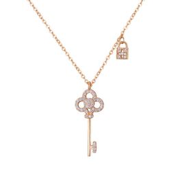 Sparkling diamond zircon fashion designer lovely lock key pendant necklace for women girls rose gold silver331u