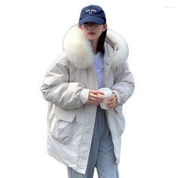 Women's Trench Coats Fashion Casual Big Fur Collar Cotton Jackets 2023 Winter Hooded Loose Women Parkas Solid All-match Outwear Female