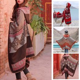 Scarves Ethnic Style Dual Purpose Windproof Cape Knitted Handmade Tassel Travel Sunscreen Big Hooded 230919