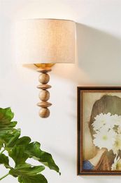 Wall Lamp American Art Vintage Wood Cloth Lamps Bedroom Bedside Living Room Study Hallway Old Sconces Lights Fixtures