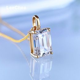 Pendant Necklaces Real 18K Yellow Gold 2CT 68MM Emerald Cut Necklace VVS Lab Diamond Fine Jewelry White Au750 with Certificate 230915