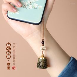 Keychains Green Sandalwood Desirable Sachet Antique Incense Box Key Chain Mobile Phone Bag Pendant Can Play Open Beads Men