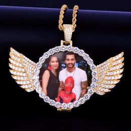 Custom Made Po With Wings Medallions Necklace & Pendant Rope Chain Gold Silver Colour Cubic Zircon Men's Hip hop Jewel255N