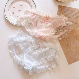 Womens Panties Kawaii Lingerie Lace Underwear Women Girls Blue Pink Briefs Japanese Sexy Cute Thongs Lolita Panty Ruffles Mi254G