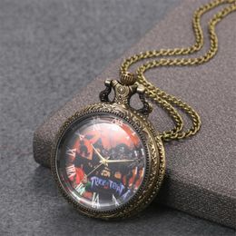 Pocket Watches Vintage Bronze Exquisite Halloween Theme Necklace Pendant Quartz Watch Gift Clock For Mlae Kids Relogio Saati