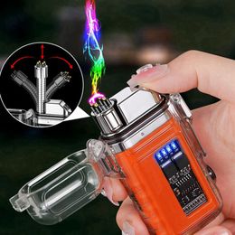 Colourful Smoking Transparent Skin Zinc Alloy ARC Lighters Herb Tobacco Cigarette Holder Portable Telescopic Waterproof LED Flashlight USB Charge Dual Lighter DHL