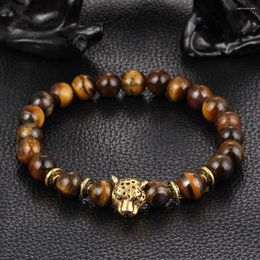 Charm Bracelets Gold Color Leopard Head Bead Buddha Bracelet For Men Women Lava Natural Stone Tiger Eye Beads Male Pulseras Hombre