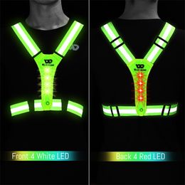 Cycling Jackets WEST BIKING Safety Reflective Vest USB Charge Adjustable Cycling Vest Warning Lights Reflective Vest Belt Fishing Sports Vest 230919