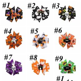 Arts And Crafts Halloween Decoration Grosgrain Ribbon Hair Bows For Baby Girls Ghost Pumpkin Pinwheel Clips Accessories 3 Inch Cpa59 Dhsjo