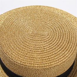 Fashion-Woven Wide-brimmed Hat Gold Metal Bee Fashion Wide Straw Cap Parent-child Flat-top Visor Woven Straw Hat259B