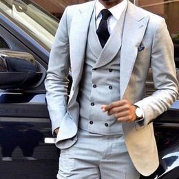 Light Grey Men Wedding Suit Slim Fit 3 Piece Tuxedo Groom Groomsman Custom Made Top Quality Formal Occasion Dress Party Gowns2389