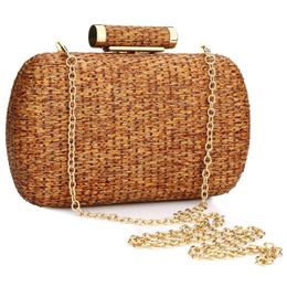 Evening Bags Straw Clutch Purse for Women Wedding Hand Woved Shoulder Handbag Party Summer Beach Bag Wicker Sac 230918