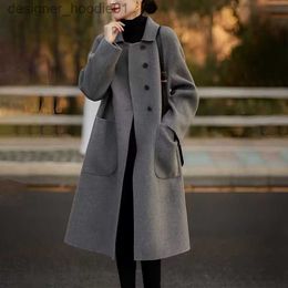 Women's Wool Blends 2023 Autumn Winter New Women Reversible Cashmere Coat Temperament Long Loose Casual Woolen Outwear Fashion All-Matching Outcoat L230920