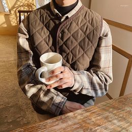 Men's Vests Autumn Winter Thickened Cotton Vest Plaid Loose Vintage Korean Fashion Warm Waistcoat Casual Basic Clothes