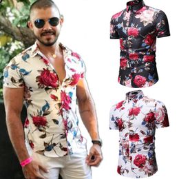 2020 New Mens Slim fit Flower Printed Shirts Male Short Sleeve Floral Shirt Men Basic Tops Casual Shirt Plus Size Mens Clothing256J