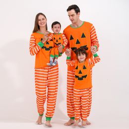 Family Matching Outfits Happy Halloween Party Family Matching Pyjamas Set Mother Father Kids 2 Pieces Suit Baby Romper Pumpkin Print Sleepwear Pyjamas 230919