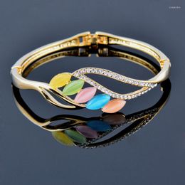 Bangle SINLEERY Charm Opal Stone Leaf Bracelets Gold Silver Color Crystal Cuff For Women Hand Jewelry SL203