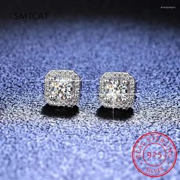 Stud Earrings Real Moissanite Square 0.5ct 1ct D Color VVS1 Pure 925 Sterling Silver For Women Wedding Fine Jewelry EA014