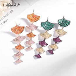 Dangle Earrings Leaf Geometric Colorful Zircon Earring For Women Wedding Engagement Cold Wind Exaggerated Girl Gift Jewelry Trend