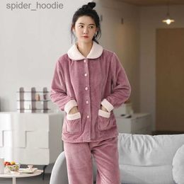 Women's Sleep Lounge 2023 Autumn Winter New Women Pajamas Coral Fleece Thickened Warm Two-Piece Suit Loose Casual Home Wear Fashion Nightclothes L23092