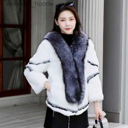 Women's Fur Faux Fur 2023 Hot Sales New Winter Natural Whole Skin With High-End Rabbit Fur Coat Fashion Big Silver Fox Fur Collar Women Jacket L230920