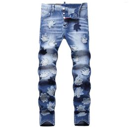 Men's Jeans 2023 Autumn Street Fashion Personalised Splice Trend Slim Fit Small Feet Mid Rise Pants For Men 28-42