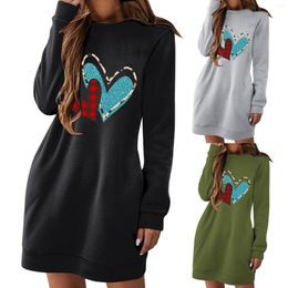 Casual Dresses For Womens Round Neck Sweatshirt Long Sleeve Love Shirts Mini Dress Valentines Gift