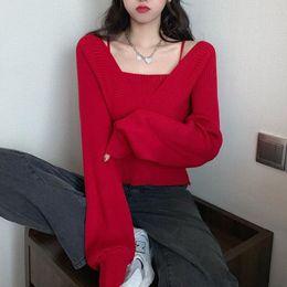 Women's Sweaters Womens Clothing Knit Pullover Square Bubble Sleeves Warm Wearing Sweater Drop Solid Black Red Pink White Sexy Tops 1482