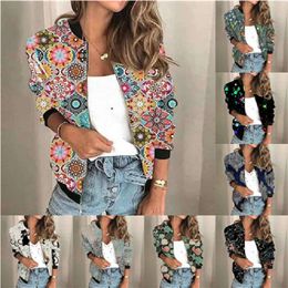 Women's Jackets Spring And Autumn Fashion Retro Long Sleeve Jacket Coat Casual Zipper Cardigan Digital Print Slim Ladies 230919