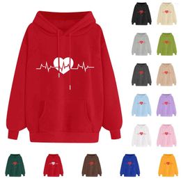 Women's Hoodies Solid Color Long Sleeved Love Printed Hooded Sweater Zip Up Hoodie Woman Jacket