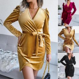 Casual Dresses Spring Women's Bubble Sleeve Sexy Velvet Buttock Skirt Evening Dress Female & Lady Fashion Elegant