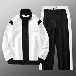 Men's Tracksuits Spring Autumn High Street Splicing Jacket Trousers Suit Fashion Loose Casual Sports Top Sweater Pants Set Male Sportswear