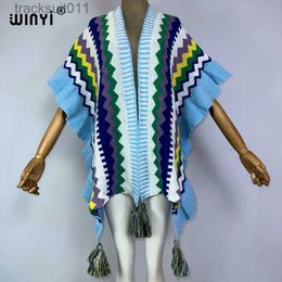 Women's Cape WINYI new poncho Women Knitting over coat for women 2023 Female Fashion Bohemian Cloak Tassel winter capas para mujer Clothing L230920