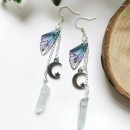 Dangle Earrings Fashion Moon Fairy Crystal Boho Butterfly Wing Long Chain Irregular Gift For Women