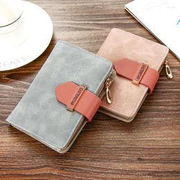 Wallets Women's Short Vintage Matte Leather Clutch Bag Female Zipper Letter Hasp Solid Colour Coin Purses Ladies Card Holder