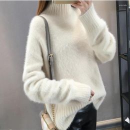 Women's Sweaters Casual Solid Colour Pullover Femme Winter White Mohair Thicken Turtleneck Sweater Sweet Fashion Long Sleeve Black Women