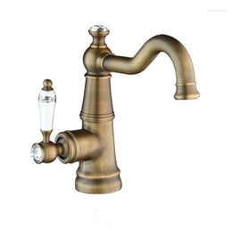 Bathroom Sink Faucets Blue And White Porcelain Style Basin Faucet Vintage Brushed Wash Antique Brass Mixer
