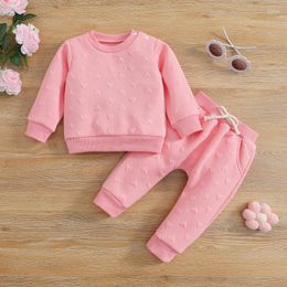 Clothing Sets 2Pcs Spring Fall Baby Girls Clothes Tracksuit Kids Outfit Quilted Heart Long Sleeve Round Collar Shoulder Button Tops Pants