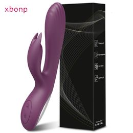 Vibrators Powerful G Spot Rabbit Vibrator Female Clitoris Nipple Dual Stimulator Massager 2 in 1 Dildo Sex Toys Shop Adult Goods for Women 230920