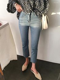 Women's Jeans High Waist Straight Leg Spring 2023 Retro Ankle Length Hong Kong Style Streetwear Washed Boyfriend Denim Pants