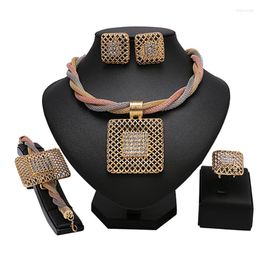 Necklace Earrings Set Longqu Jewellry Women Dubai Gold Plate Jewelry Wedding Green Zircon Accessories Party Gift Wholesale