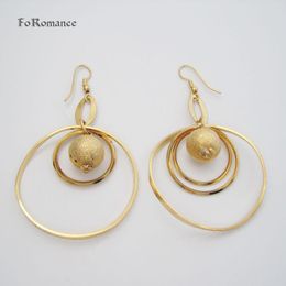 Dangle Earrings 12MM BALL AND CIRCLES ROUND CHARMS DANGLER TALL 72 MM YELLOW GOLD PLATED EARRING